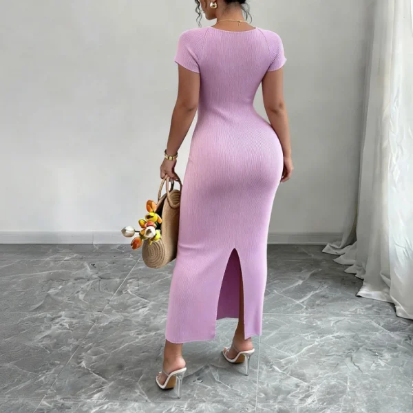 المرأة الأرجواني الحبيب الرقبة قصيرة الأكمام بسط مضلع متماسكة Bodycon ميدي فستان الصيف شاطئ عطلة حفلة فستان طويل