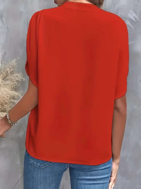 بلوزة نسائية صيفية غير رسمية من VEITCHE قمصان نسائية عصرية بياقة على شكل v نصف كم بلوفر أنيق للمكتب بلوزات فضفاضة