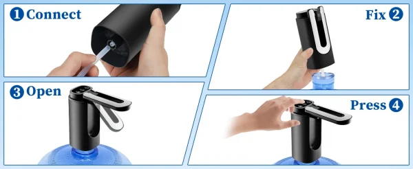 مضخة مياه أوتوماتيكية لزجاجة مياه بسعة 5 جالون، مضخة توزيع مياه كهربائية محمولة للشحن (أسود)