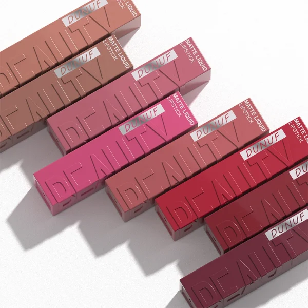 DUNUF 8 ألوان غير لامعة مخملية ناعمة وسهلة الاستخدام على شكل أنبوب مربع ملمع شفاه مقاوم للماء ثلاثي الأبعاد أحمر شفاه منتفخ