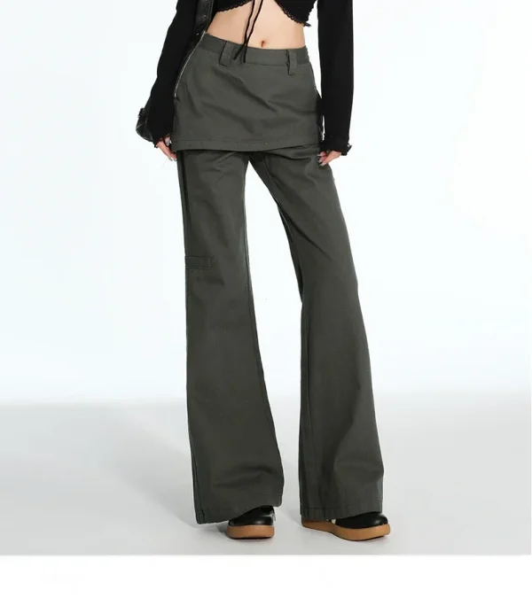 2025 ربيع الخريف حجم كبير الرجعية وهمية قطعتين ضرطة الستار الجينز مايكرو سحب البضائع التخسيس مستقيم مكدسة واسعة الساق السراويل