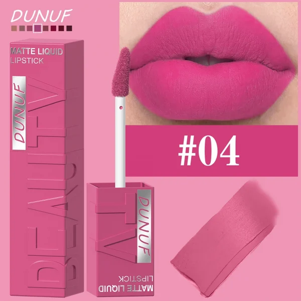 DUNUF 8 ألوان غير لامعة مخملية ناعمة وسهلة الاستخدام على شكل أنبوب مربع ملمع شفاه مقاوم للماء ثلاثي الأبعاد أحمر شفاه منتفخ