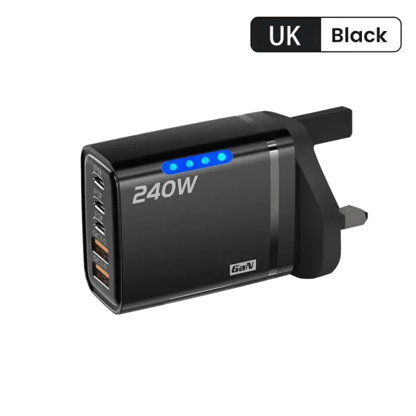 5 في 1 GaN USB C شاحن سطح المكتب 240 واط شحن سريع محول الهاتف 10A نوع C كابل آيفون سامسونج شاومي الاتحاد الأوروبي/الولايات المتحدة/المملكة المتحدة التوصيل شاحن