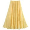 تنورة YENKYE للسيدات مجعدة على شكل حرف a ميدي باللون الأصفر والزبدة بخصر مطاطي تنانير أنيقة لعطلات الربيع والصيف جديدة 2025 faldas mujer