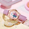 Cartoon Pattern Stitch Girls Watches for Kids Leather Strap Children Watch with Rhinestone Dial reloj stich Exquisite Gift
