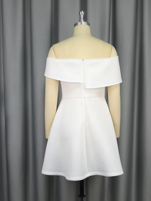 أزياء نسائية أمريكية أوروبية فستان أبيض بلون صلب برقبة مائلة على شكل حرف A بطول الركبة أنيق كاجوال عصري ملابس نسائية