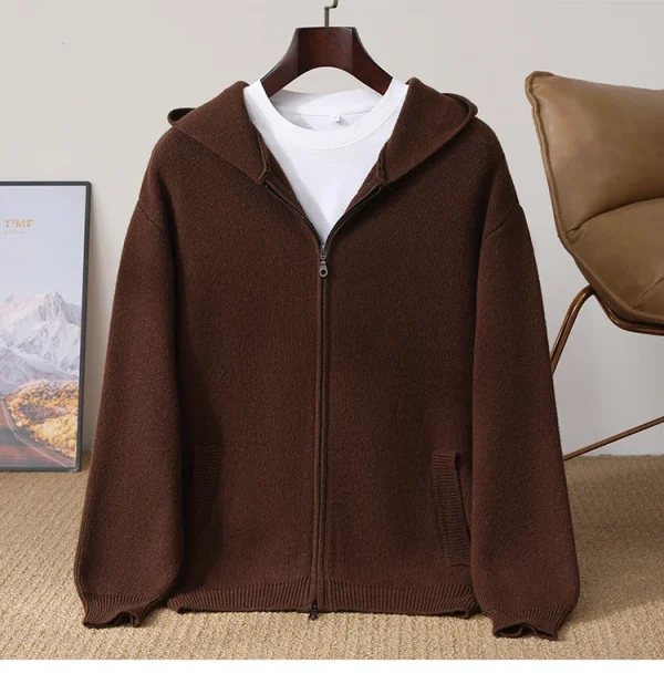 سترة رجالية جديدة بـ 5 ألوان 100% سترة صوف ميرينو، الخريف والشتاء محبوك سترة رجال الأعمال غير الرسمية بأكمام طويلة بقلنسوة