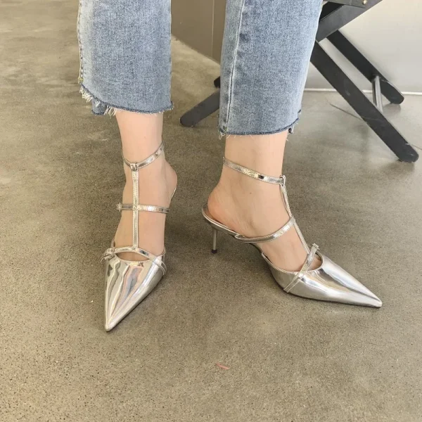 Eilyken Spring New Gold Silver Pumps Women Fashion Pointed Ladies Elegant Thin High Heel Hollow Out Dress Sandalias De Mujer