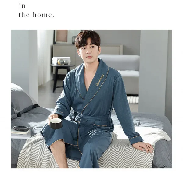 رداء حمام منقوش غير رسمي رجل ربيع الخريف القطن رداء ملابس خاصة طويلة الأكمام كيمونو الذكور الخامس الرقبة الملابس الداخلية الحميمة سبا Robes L-4XL