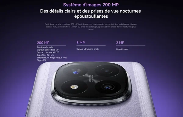 Xiaomi Redmi Note 14 Pro Plus 5G، NFC، Snapdragon®7s Gen 3، شاشة AMOLED 1,5K بوصة، 120 هرتز، كاميرا 200 ميجابكسل، بطارية 5110 مللي أمبير، الشاحن غير متضمن