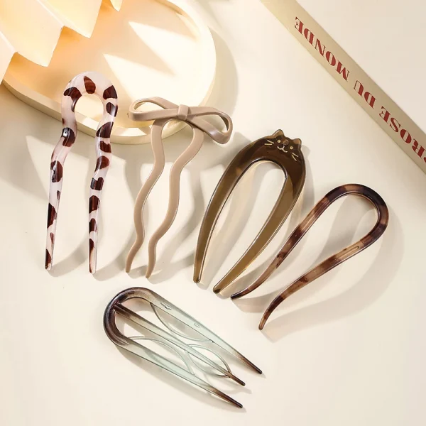 U-شكل الشعر شوكة موضة السلحفاة خلات الاكريليك دبوس الشعر هندسية أغطية الرأس الشعر العصي النساء الفتيات إكسسوارات الشعر