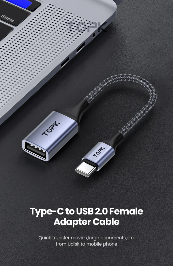 TOPK USB C إلى USB A Dapter OTG كابل نوع C ذكر إلى USB 3.0 2.0 أنثى كابل لمحول ماك بوك برو سامسونج نوع C