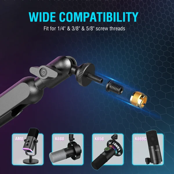 حامل ذراع FIFINE Premium المعدني المنخفض القابل للتعديل مع هيكل قوي وإدارة الكابلات للميكروفونات - BM88