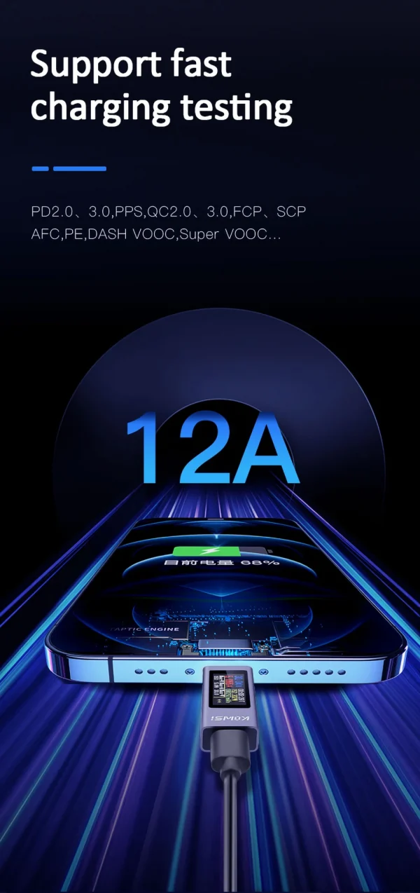 نوع-C متعدد الوظائف شاشة ديجيتال تيار مستمر الجهد مقياس التيار الكهربائي تيار مستمر 4-30 فولت 12A الفولتميتر مقياس التيار الكهربائي اختبار قدرة الشاحن