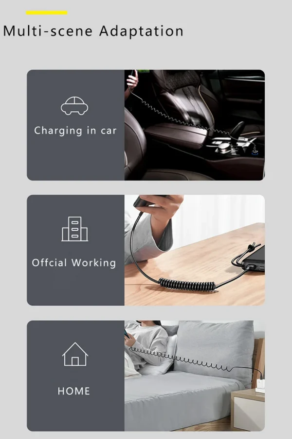 USB نوع C 66 واط سيارة 5A شحن سريع نوع C إلى نوع C الربيع تلسكوبي كابل آيفون 15 سامسونج هواوي شاومي Redmi OnePlus