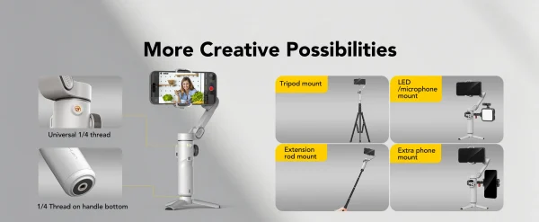 AOCHUAN Smart X2 3 Axis Gimbal Stabilizer للهواتف الذكية iPhone و Android Gimbal مع شاشة LED مدمجة لعمود التمديد