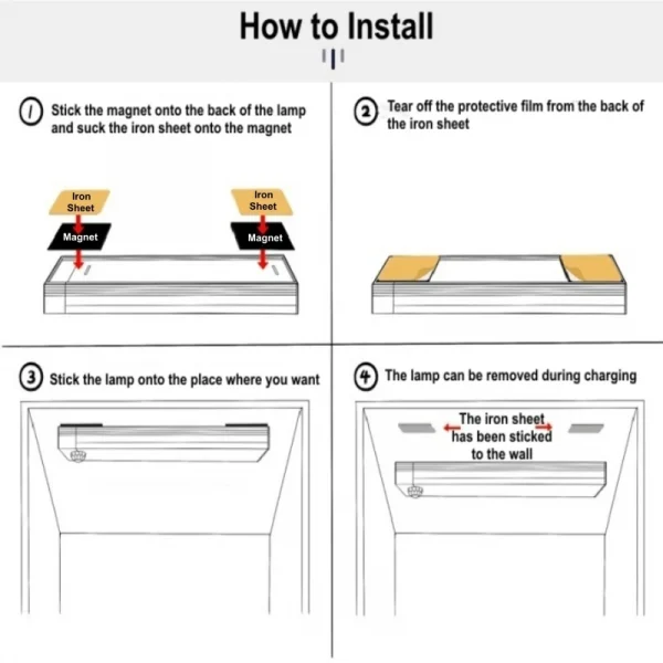 لاسلكي USB قابل لإعادة الشحن مستشعر حركة LED مصباح بار التعريفي ضوء الليل المحمولة اللاسلكي مصباح الخزانة المغناطيسي للمطبخ