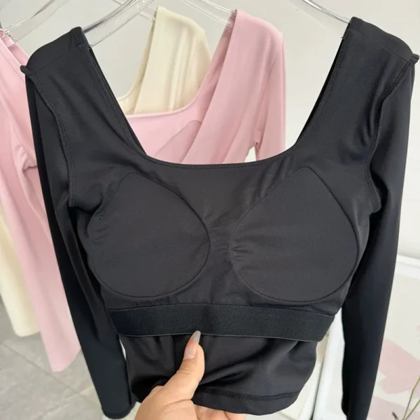 منصات الصدر الثابتة عبرت الظهر ملابس اليوغا ضيقة التخسيس الرياضة بأكمام طويلة تشغيل بولا اللياقة البدنية الملابس بلايز قمصان