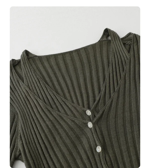 شيك فين سترة نسائية عصرية ريترو جديدة بياقة على شكل حرف v سترة محبوكة مخططة بقصة ضيقة وأكمام طويلة سترة نسائية لربيع وخريف 2025