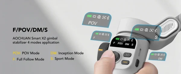 AOCHUAN Smart X2 3 Axis Gimbal Stabilizer للهواتف الذكية iPhone و Android Gimbal مع شاشة LED مدمجة لعمود التمديد