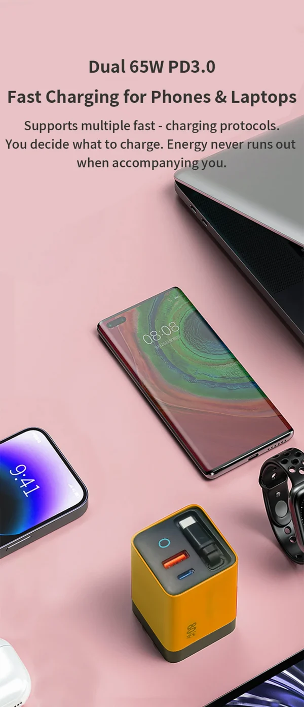 شاحن هاتف USB سريع للغاية 80 وات من النوع C كابل USB C تلسكوبي لأجهزة Iphone 16 15 والكمبيوتر المحمول Samsung مع ضوء