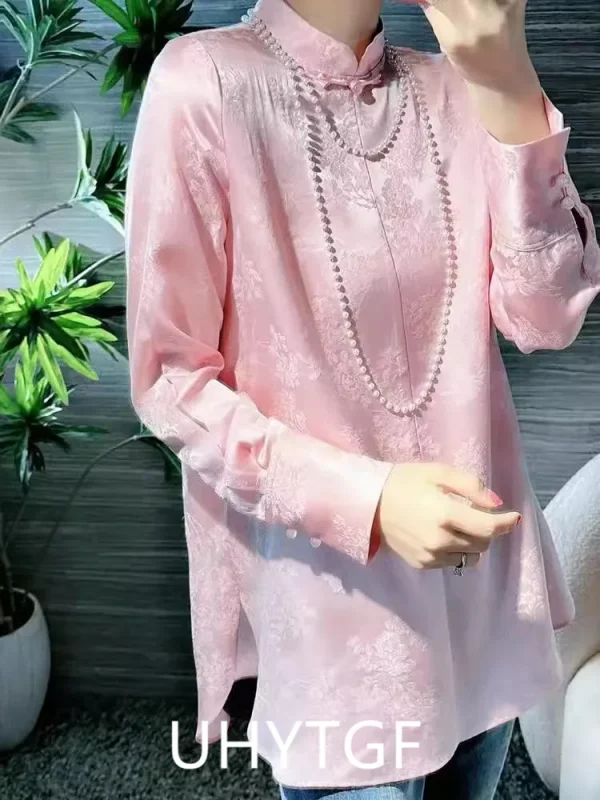 ربيع الخريف العرقية نمط تانغ دعوى معطف الرجعية التطريز زر الصينية أعلى المرأة بلوزة أنيقة فضفاضة الصينية أعلى 3126