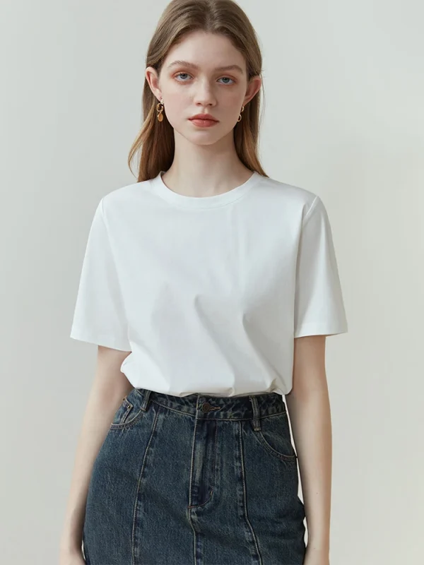 FSLE 100% قطن قصير الأكمام تي شيرت المرأة لربيع وصيف 2023 جديد رقبة مستديرة مستقيم أبيض أسود للنساء