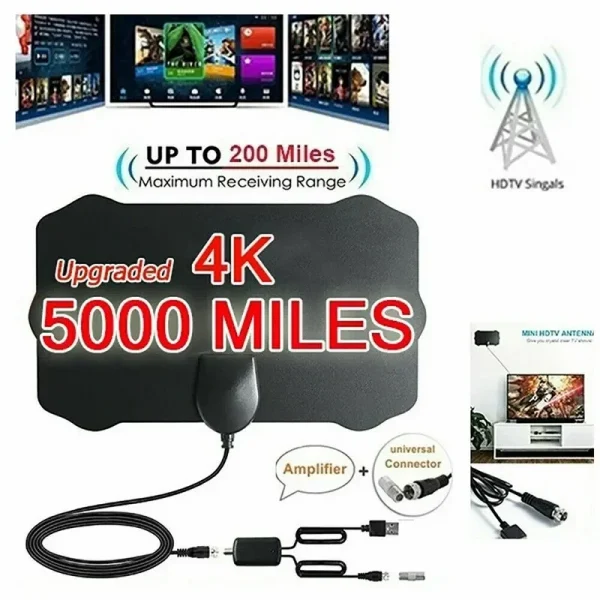 4K مكاسب عالية HD TV DTV Box هوائي التلفزيون الرقمي الاتحاد الأوروبي التوصيل 5000 ميل الداعم نشط داخلي هوائي HD تصميم مسطح