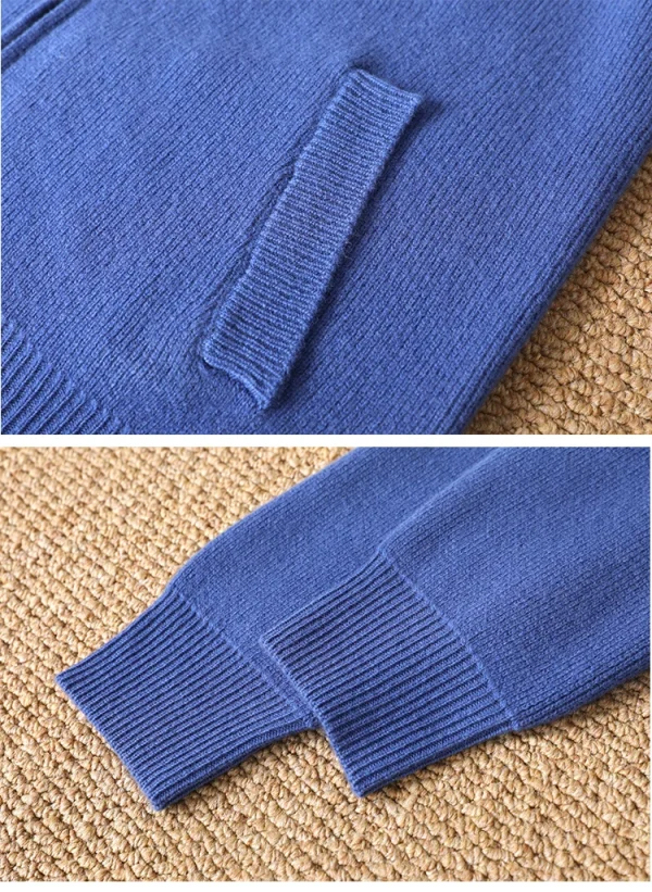 سترة رجالية جديدة بـ 5 ألوان 100% سترة صوف ميرينو، الخريف والشتاء محبوك سترة رجال الأعمال غير الرسمية بأكمام طويلة بقلنسوة