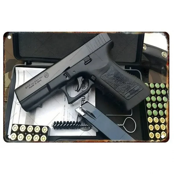 ديكور معدني ثنائي الأبعاد علامات معدنية مسدس مصممة بشكل رائع: تجسد الرقي العسكري، هذه هي ديكور الحائط المثالي