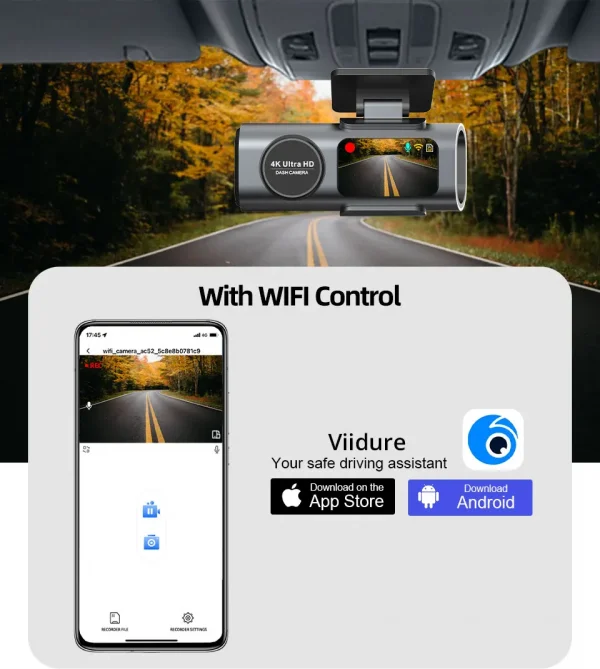 داش كام 4K UHD تسجيل كاميرا السيارة DVR للرؤية الليلية مسجل فيديو مدمج واي فاي دعم نظام تحديد المواقع 24H وقوف السيارات