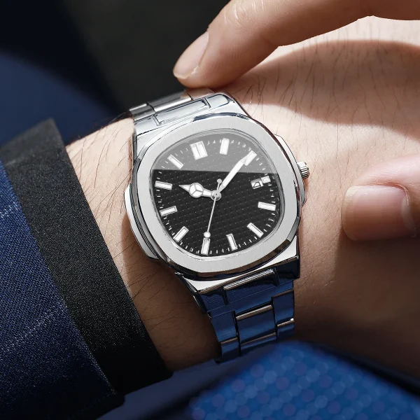 2/4 قطعة مجموعة ساعات رجال الأعمال الموضة ساعة كوارتز رجالي مربعة بسيطة مع التقويم Reloj Hombre (بدون صندوق)