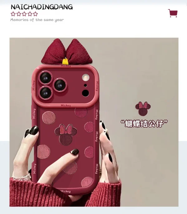 حافظة هاتف ميكي ماوس بولكا دوت بو 2024 السنة الجديدة متوافقة مع آيفون 15 برو ماكس آيفون 16 غطاء حماية من السيليكون