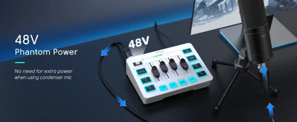 خلاط USB للألعاب من FIFINE مزود بـ 4 قنوات/واجهة ميكروفون XLR/RGB، خلاط صوت لبث الألعاب Podcast AmpliGame SC3W