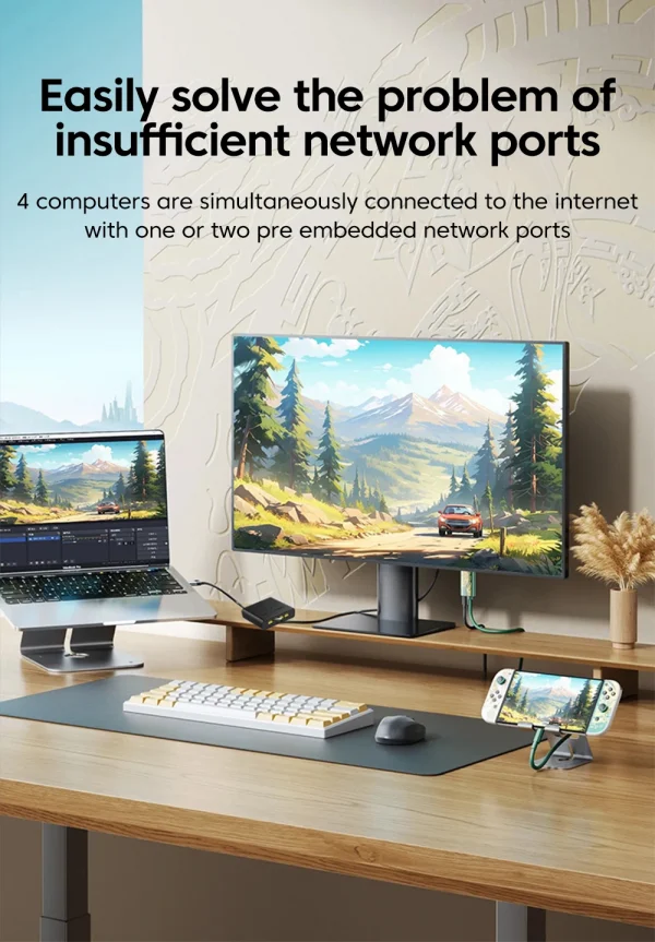 VIKEFON 5-port جيجابت جهاز سويتش للشبكات إيثرنت RJ45 منفذ الشبكة كابل اتصال التبديل شبكة الفاصل كابل المتوسع