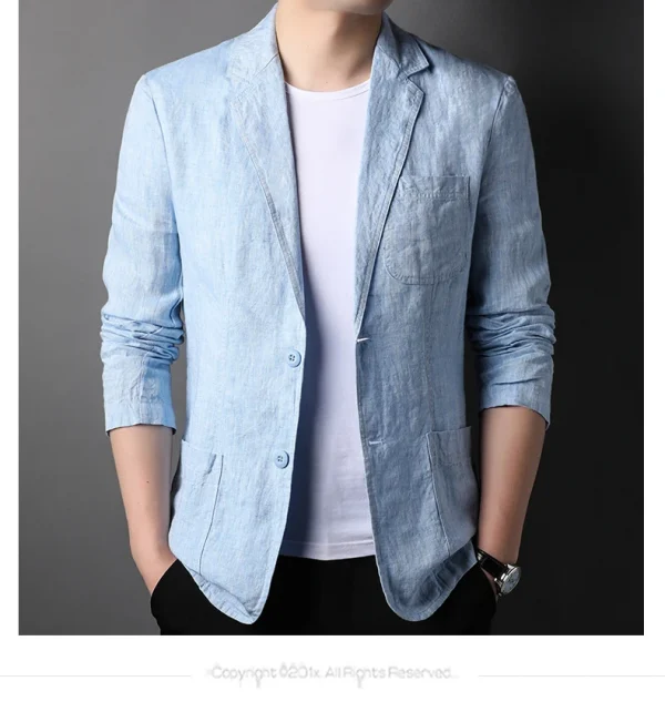 ربيع صيف 2025 بدلة رجالية جديدة عالية الجودة من الكتان الرجالي الأنيق قميص رقيق تركيب قماش معطف رجالي 100٪ كتان بليزر