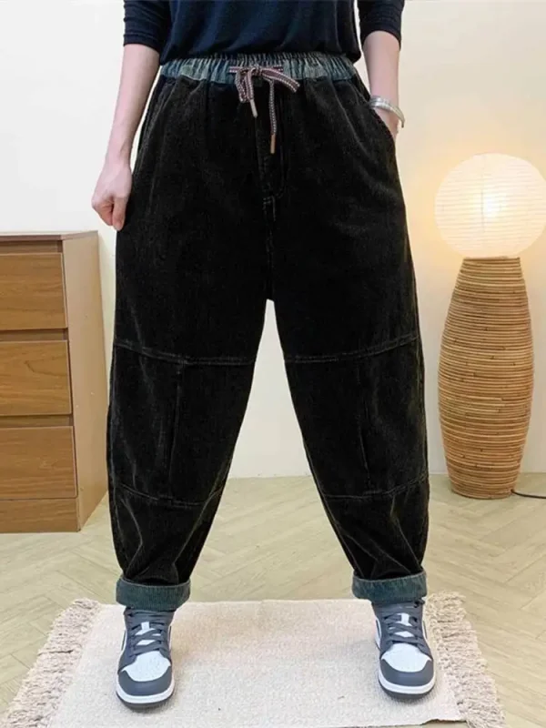 Amax LuluE الخريف الكورية تصميم المرأة فضفاض سروال قصير حريم السيدات عادية كلاسيكية خمر موضة مرونة الخصر بنطلون