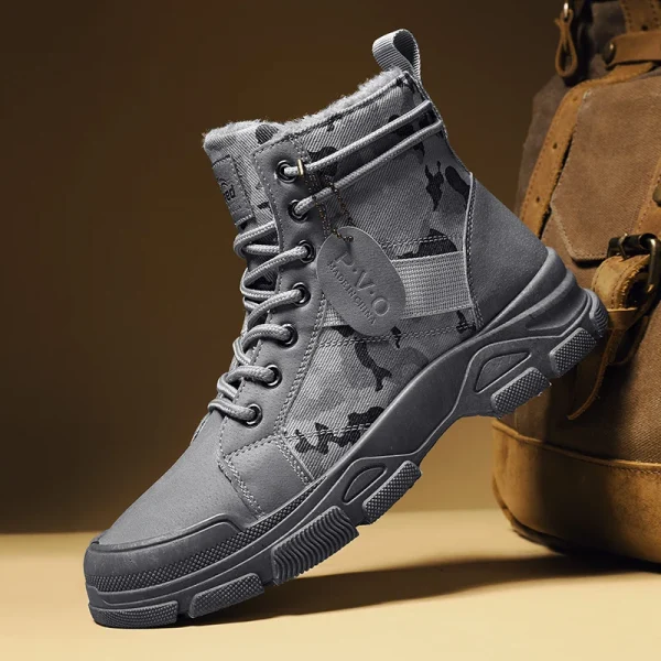 New Men's Winter Camouflage Ankle Boots Fur Lined Warm Non-Slip Outdoor Tactical Work Boots for Male