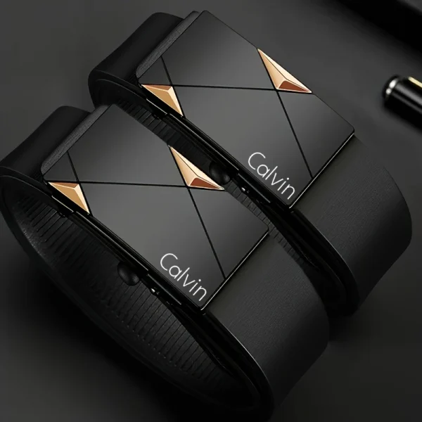 حزام جلد PU أنيق للرجال - أحزمة عصرية للحياة اليومية والترفيه والحفلات والمهرجانات والعمل وإبزيم تلقائي للأعمال