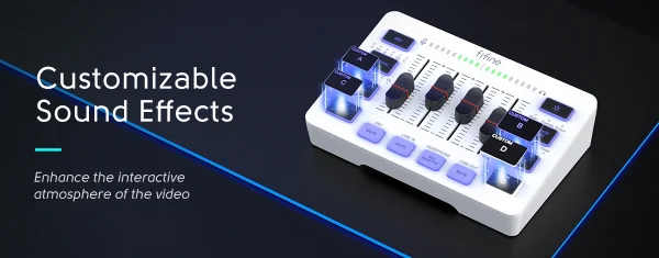 خلاط USB للألعاب من FIFINE مزود بـ 4 قنوات/واجهة ميكروفون XLR/RGB، خلاط صوت لبث الألعاب Podcast AmpliGame SC3W