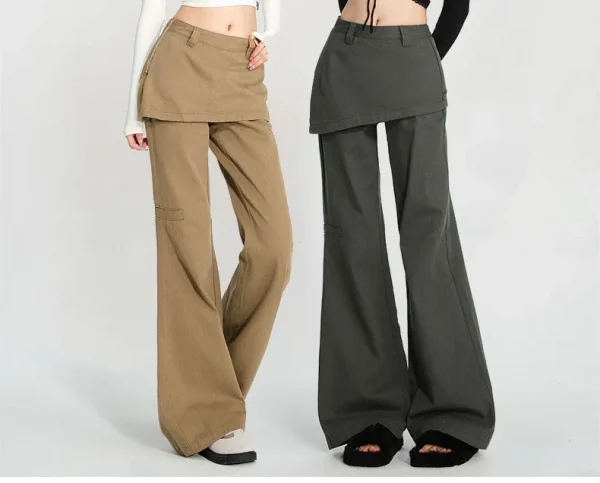 2025 ربيع الخريف حجم كبير الرجعية وهمية قطعتين ضرطة الستار الجينز مايكرو سحب البضائع التخسيس مستقيم مكدسة واسعة الساق السراويل