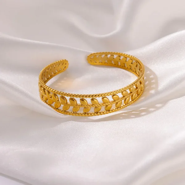 طبقة مزدوجة يترك الإسورة للنساء مطلية بالذهب مفتوحة الفولاذ المقاوم للصدأ الكفة الأساور الحد الأدنى مجوهرات المعصم Freeshipping البنود