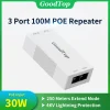 GoodTop 2 Port 100M POE Extender 1 to 2 PoE Repeater IEEE802.3af/at 4KV Lighting Protection Plug&Play 48V 30W for POE Camera