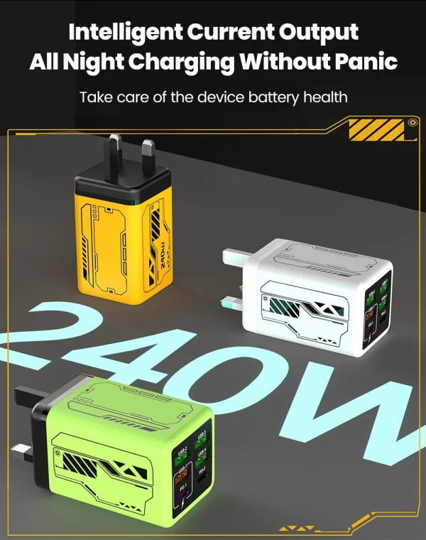 240 واط 6 منافذ 4USB + 2 نوع C شحن سريع للغاية شاحن الهاتف المحمول USB3.0 PD3.0 الاتحاد الأوروبي/المملكة المتحدة/الولايات المتحدة شاحن آيفون 17 16 سامسونج POCO