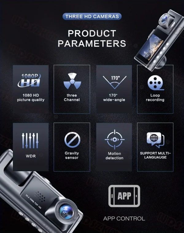 2/3 كاميرا واي فاي داش كام المقصورة جهاز تسجيل فيديو رقمي للسيارات 1080P الداخلية مركبة ثلاثية الاتجاه قناة Dvrs مسجل فيديو مسجل داشكام كاميرا الفيديو