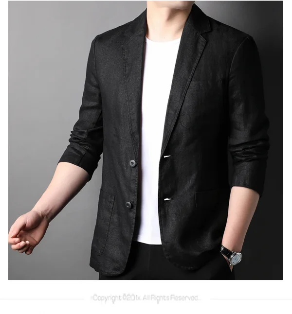 ربيع صيف 2025 بدلة رجالية جديدة عالية الجودة من الكتان الرجالي الأنيق قميص رقيق تركيب قماش معطف رجالي 100٪ كتان بليزر