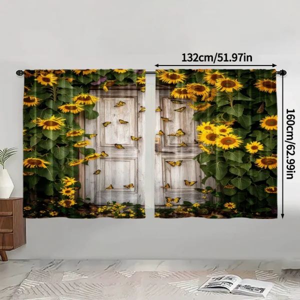 قطعتان، ستائر الربيع والصيف ستائر باب الحظيرة لعباد الشمس ستائر شبه شفافة متينة 100% من نسيج البوليستر متعددة الاستخدامات للون الرمادي،