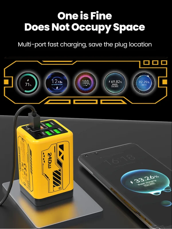 240 واط 6 منافذ 4USB + 2 نوع C شحن سريع للغاية شاحن الهاتف المحمول USB3.0 PD3.0 الاتحاد الأوروبي/المملكة المتحدة/الولايات المتحدة شاحن آيفون 17 16 سامسونج POCO