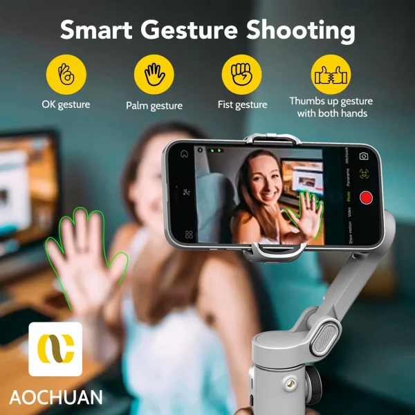 AOCHUAN Smart X2 3 Axis Gimbal Stabilizer للهواتف الذكية iPhone و Android Gimbal مع شاشة LED مدمجة لعمود التمديد