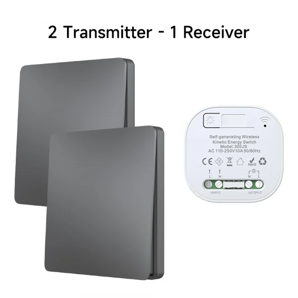 QX-305 Gray Self-powered wireless Remote Control Light Switch RF433Mhz 1/2 way Electric Switch